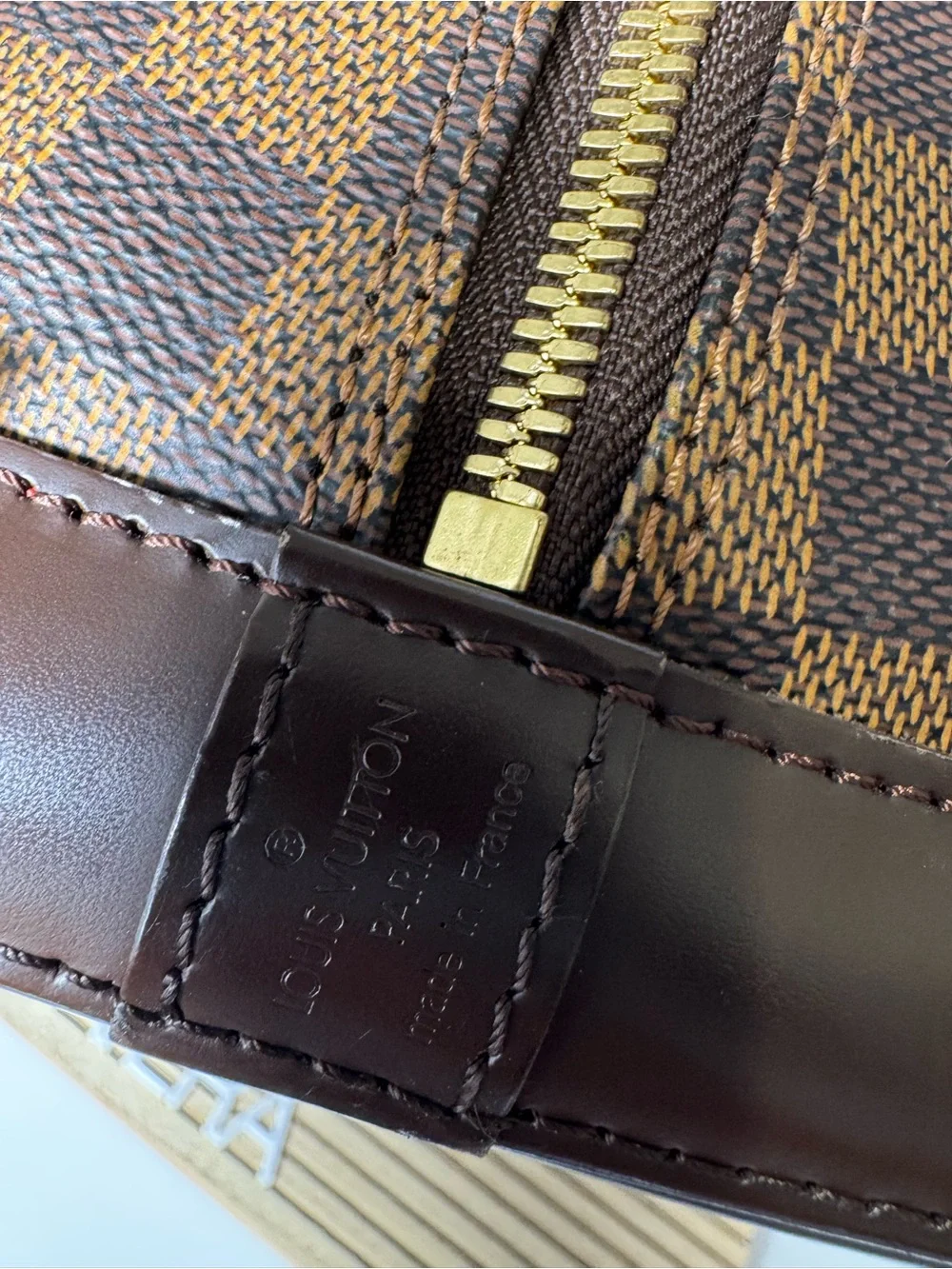 Classic Brown Checkered Leather Top-Handle Men’s Bag